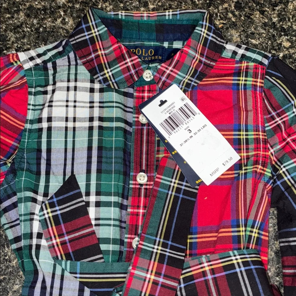 Polo Ralph LaurenGirls' Plaid Cotton Fun Shirt Dress, Size: 3T, NWT
